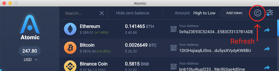 کیف پول Atomic Wallet هنگام واریز ارز دیجیتال، بازنشانی موجودی را به صفر نشان نمی دهد